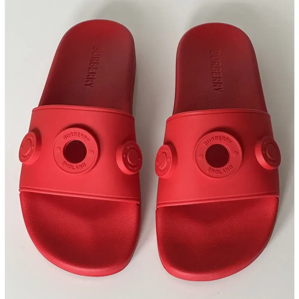 NIB $420 Burberry Eyelet Men’s Furley Bright Red Slide Sandals 9 US (42) 8053156